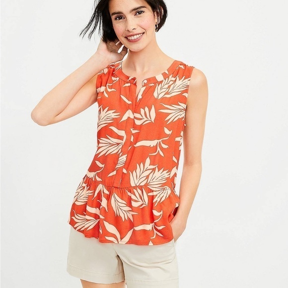 LOFT Tops - Loft Palm Henley Peplum Shell in Medium